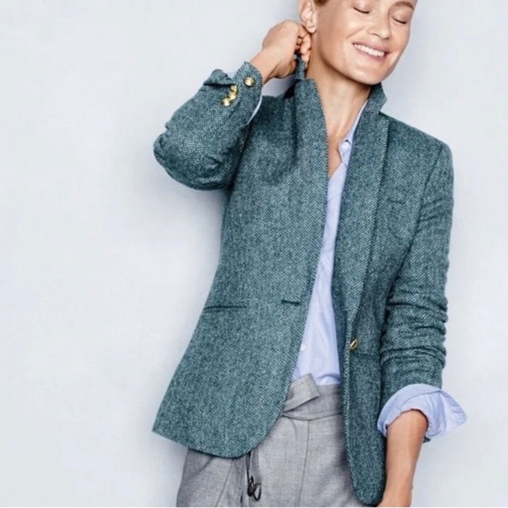 J.Crew Wool Luxury Moon Campbell British Herringbone Tweed Gold Button Jacket - Picture 5 of 17